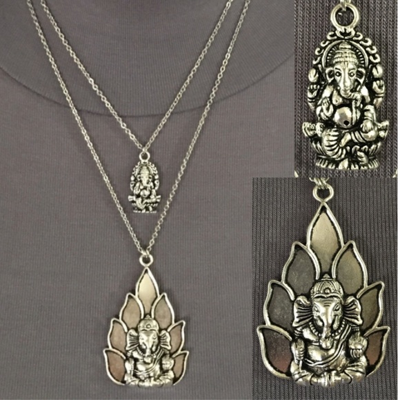 Hand Crafted Jewelry - "Lucky Ganesha" Silver Hindu Elephant God Handmade 2-Layer Adjustable Necklace
